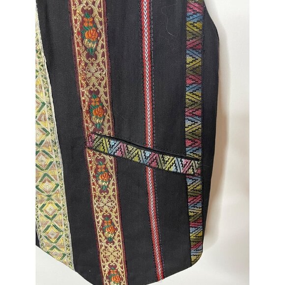 D D Designs Vintage Womens Vest Size Small Black Multi Tapestry Metallic Ribbon - Picture 6 of 12